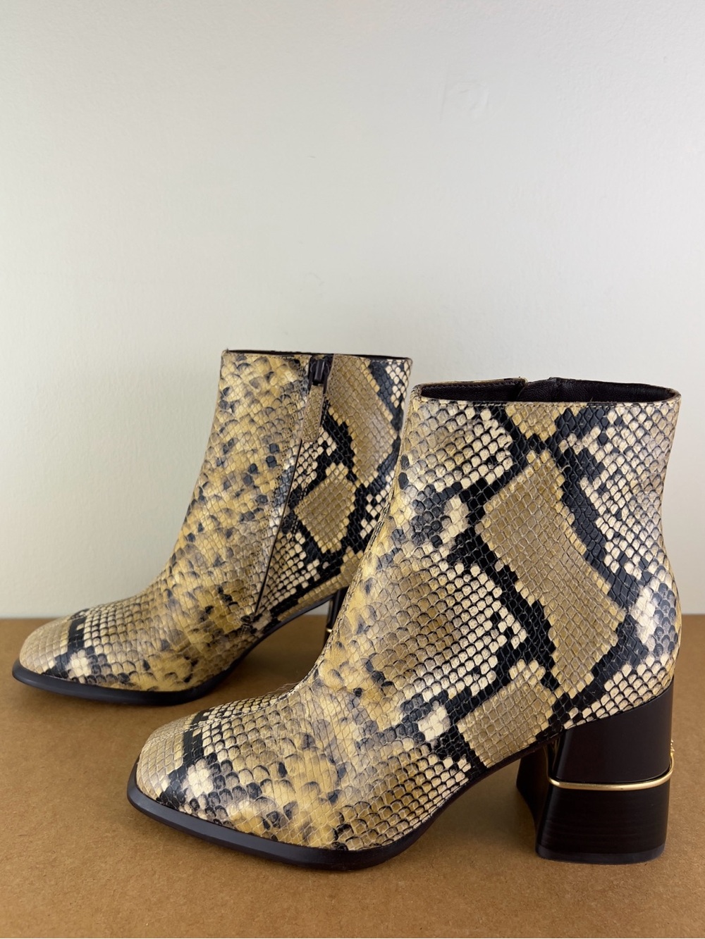 NEW TORY BURCH SNAKE-EMBOSSED LEATHER BOOTIES - Picture 7 of 11
